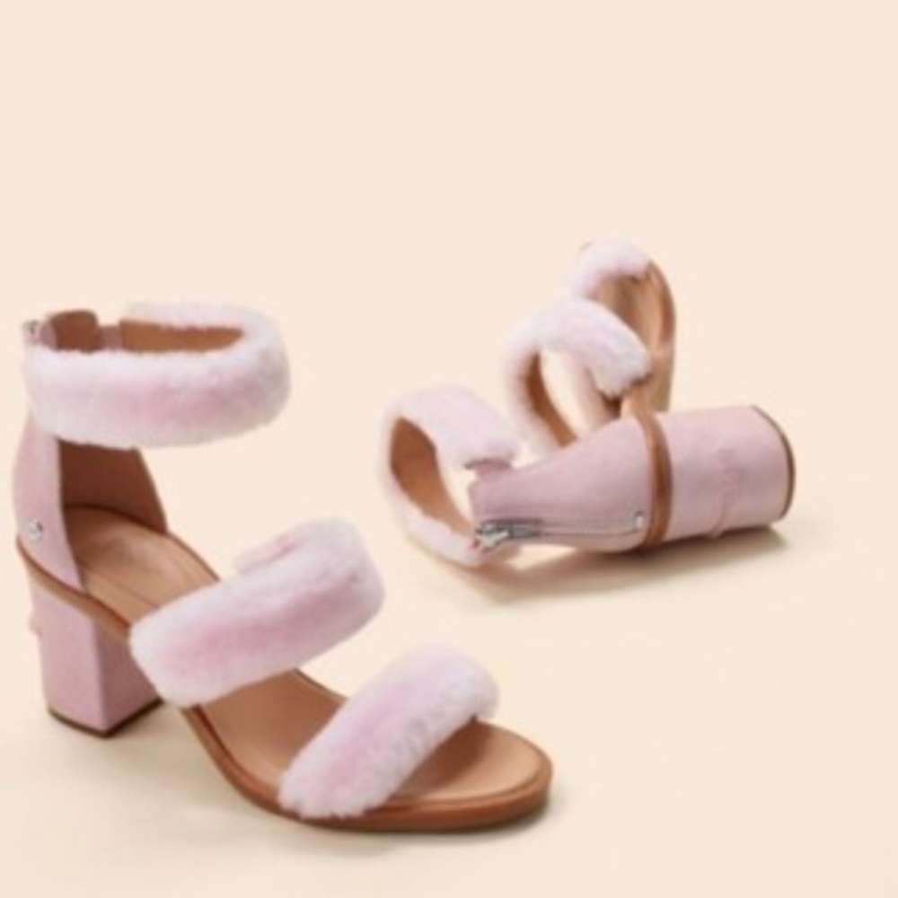 Pink Fur Strap Block Heel Sandals from UGG